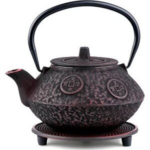 Čajová záhrada – Japonská liatinová kanvica Sakai vínová 800 ml s podložkou
