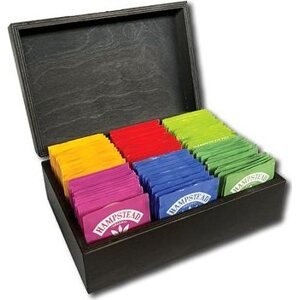 Hampstead Tea luxusná čierna drevená kazeta mix vrecúškových BIO čajov 78 ks – 6 druhov